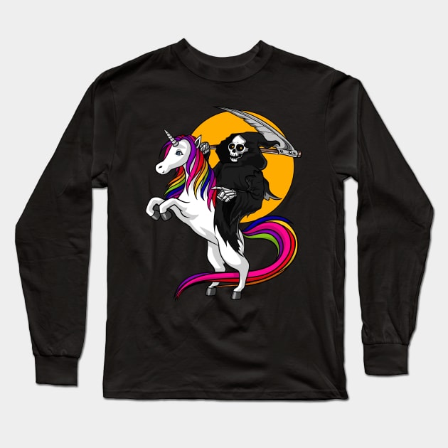 Grim Reaper Riding Unicorn Long Sleeve T-Shirt by underheaven